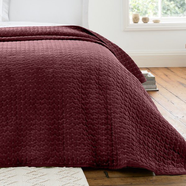 Bordowa aksamitna narzuta pikowana 240x260 cm Attica Velvet – Bianca-image-1