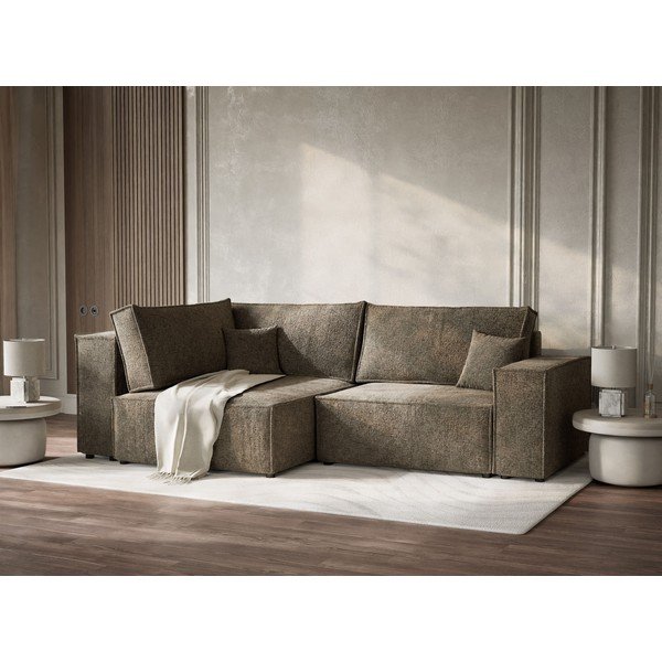 Brązowy rozkładany/ze schowkiem narożnik z tkaniny szenilowej (lewostronny/w kształcie litery L) Tonga – Maison de Rêve-image-4