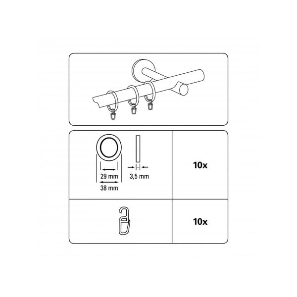 Krążki do zasłon z haczykiem zestaw 10 szt. Elba – Gardinia-image-1