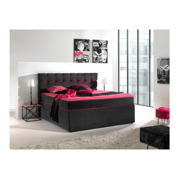 Czarno-różowe 2-osobowe łóżko kontynentalne Sinkro Play Safe, 200x200 cm