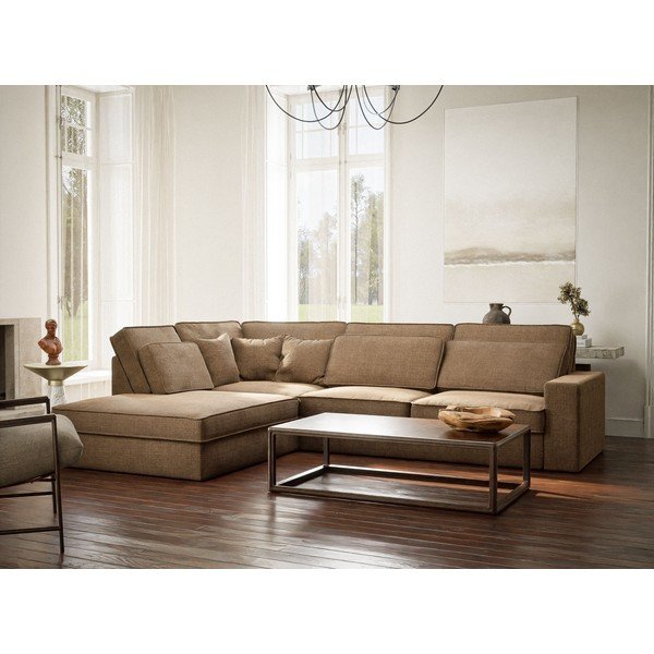 Jasnobrązowy narożnik z tkaniny szenilowej (lewostronny/w kształcie litery L) Kirou – Maison de Rêve-image-1