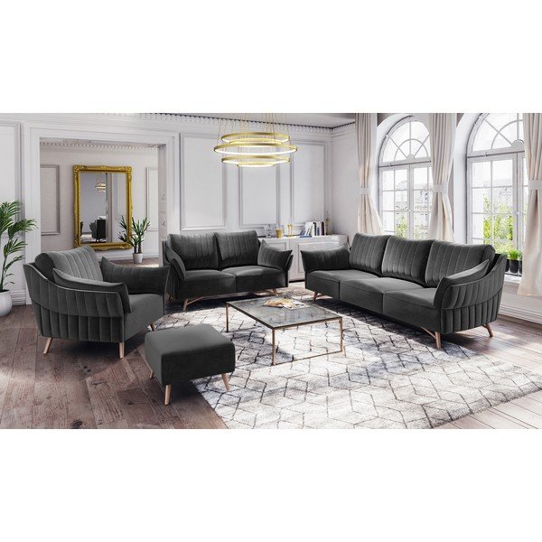 Ciemnoszara sofa z aksamitnym obiciem Interieurs 86 Elysée, 232 cm-image-1