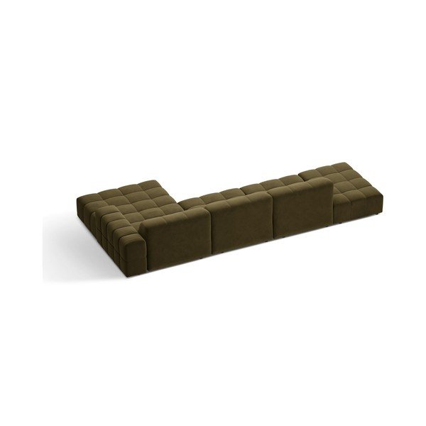 Aksamitny narożnik (prawostronny/z szezlongiem) w kolorze khaki Chicago – Cosmopolitan Design-image-2