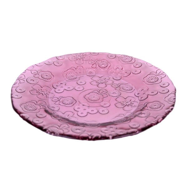 Różowy talerz szklany Ego Dekor Flora, 20 cm