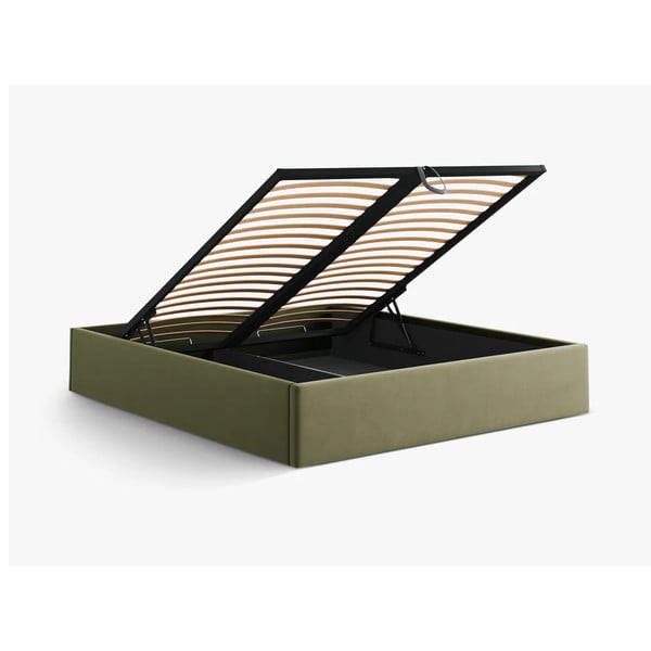 Zielone tapicerowane łóżko dwuosobowe ze schowkiem/bez zagłówka ze stelażem 180x200 cm Susan – Micadoni -image-3