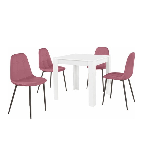 Komplet białego stołu i 4 różowych krzeseł Støraa Lori Lamar Duro