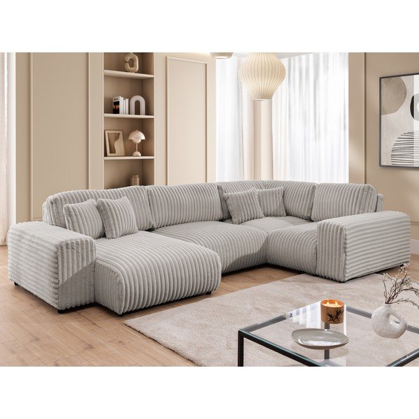 Jasnoszary sztruksowy narożnik (prawostronny/w kształcie litery U) Justin – Ropez-image-4