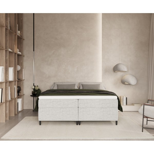 Jasnoszare łóżko boxspring ze schowkiem 200x200 cm Araya – Maison de Rêve-image-4
