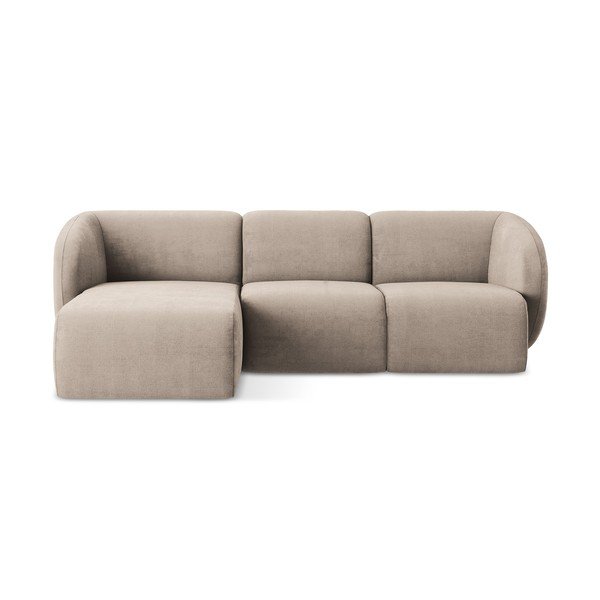 Jasnobrązowy narożnik z tkaniny szenilowej (lewostronny/z szezlongiem) Lani – Makamii