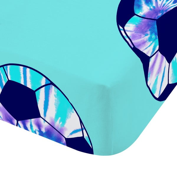 Turkusowe prześcieradło dziecięce dwuosobowe z gumką 135x190 cm Tie Dye Football – Catherine Lansfield