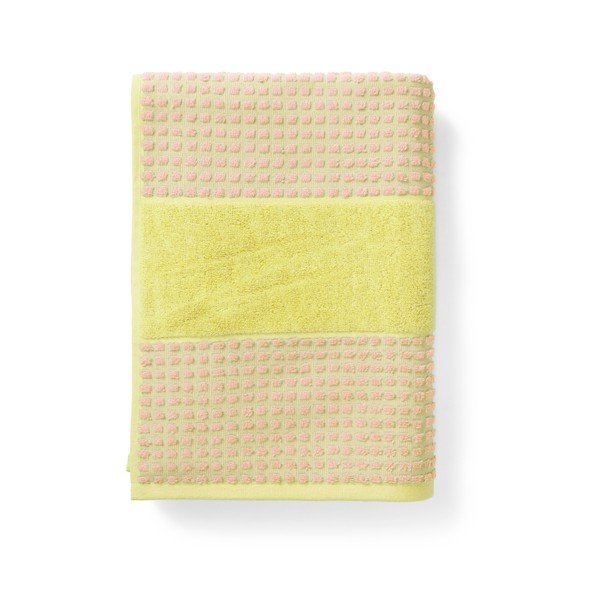 Żółto-różowy ręcznik kąpielowy z bawełny organicznej frotte 70x140 cm Check – JUNA