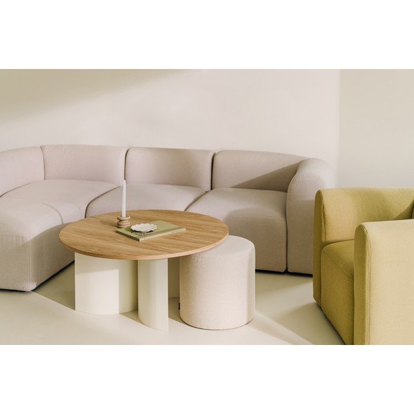 Kremowo-naturalny okrągły stolik z blatem w dekorze jesionu ø 95 cm Gavo – noo.ma-image-4