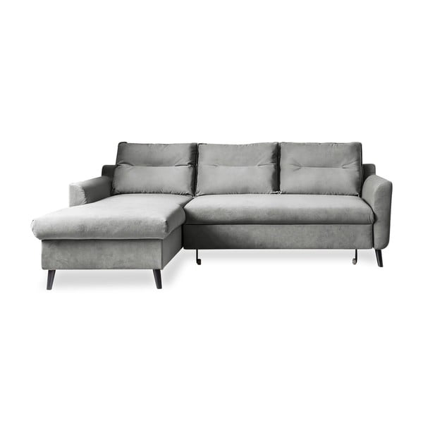 Jasnoszary aksamitny narożnik rozkładany Miuform Stylish Stan, lewostronny