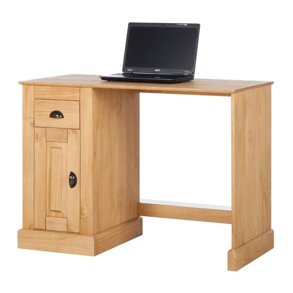 Naturalne biurko z drewna sosnowego z drzwiczkami Støraa Tommy