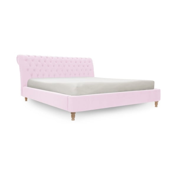 Pastelowo różowe łóżko z naturalnymi nogami Vivonita Allon, 180x200 cm