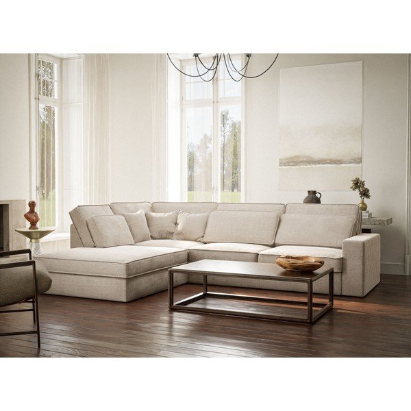 Kremowy narożnik z tkaniny szenilowej (lewostronny/w kształcie litery L) Kirou – Maison de Rêve-image-1