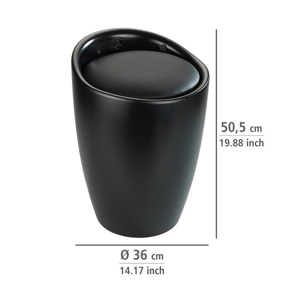 Czarny taboret łazienkowy z wyjmowanym koszem na pranie Wenko Candy-image-2