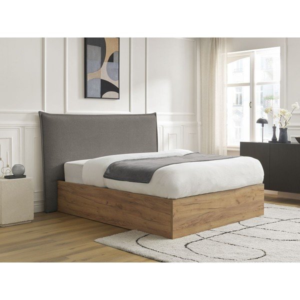 Szare/szarobrązowe tapicerowane tapicerowane/z płyty wiórowej łóżko dwuosobowe ze schowkiem ze stelażem 180x200 cm Charlie – Bobochic Paris-image-2