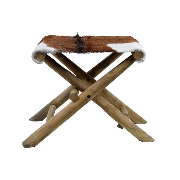 Brązowy stołek z litego drewna tekowego Goatskin – Ego Dekor