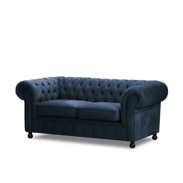 Niebieska sofa dwuosobowa Wintech Chesterfield