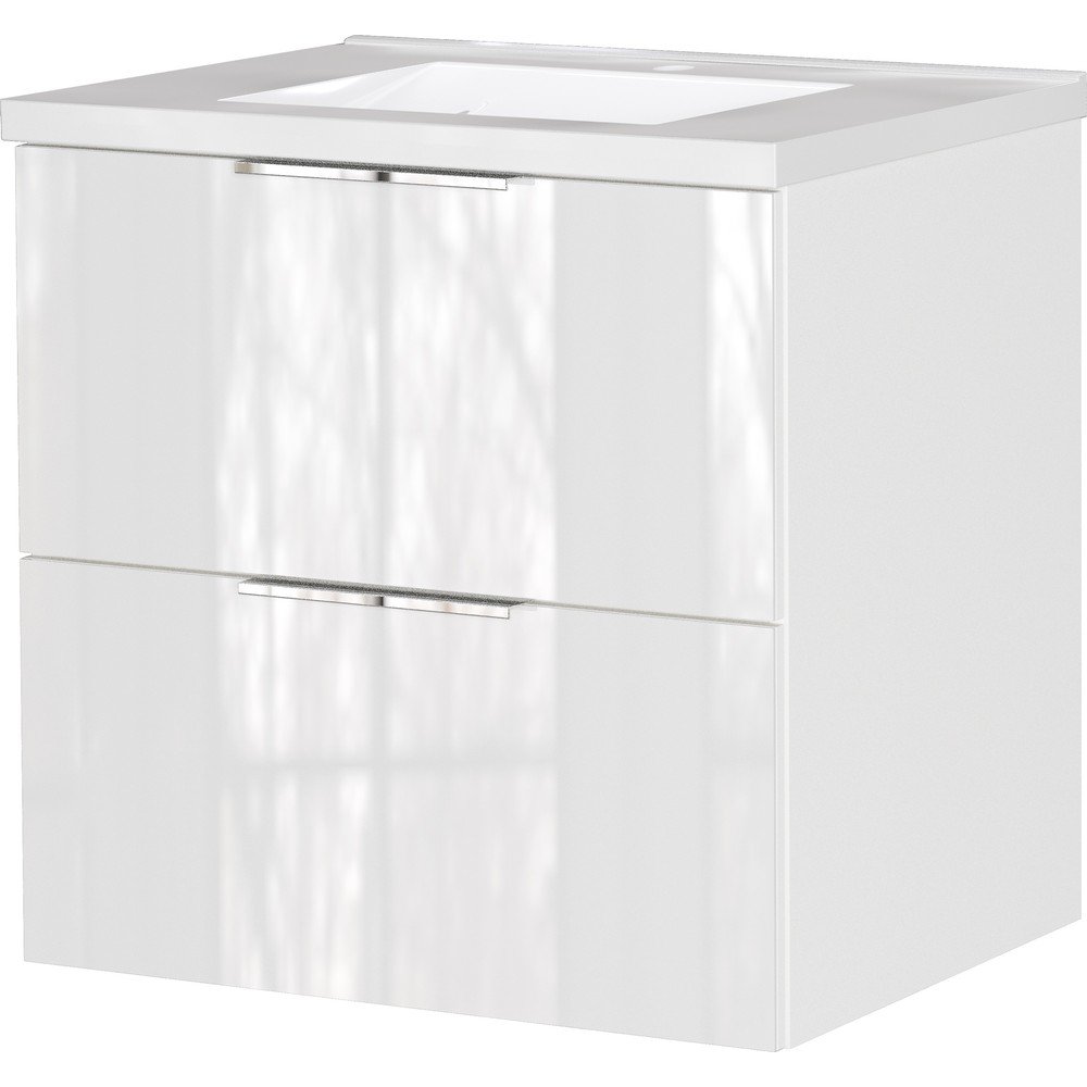 Biała wisząca szafka pod umywalkę z połyskiem 61x61 cm Celano – Germania