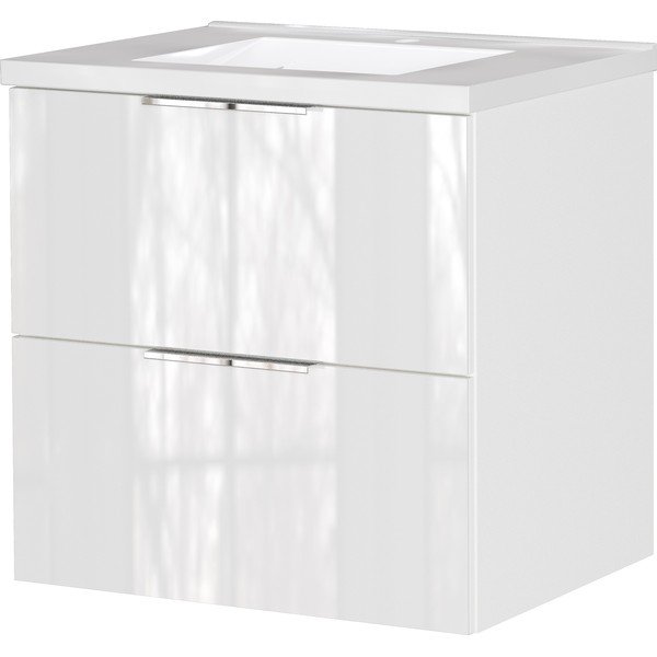Biała wisząca szafka pod umywalkę z połyskiem 61x61 cm Celano – Germania