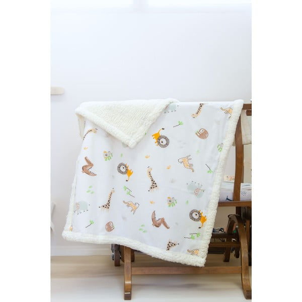 Biały koc dziecięcy z bawełny renforcé 75x100 cm Jungle – Mijolnir