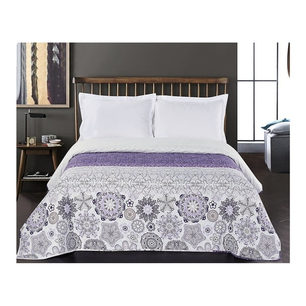 Biało-fioletowa narzuta dwustronna z mikrowłókna DecoKing Alhambra, 170x210 cm-image-2