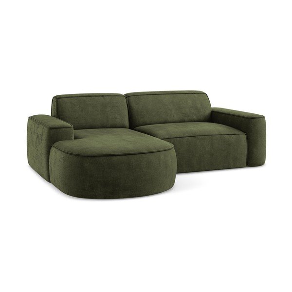 Zielony narożnik z tkaniny szenilowej (lewostronny/z szezlongiem) Omao – Makamii-image-4