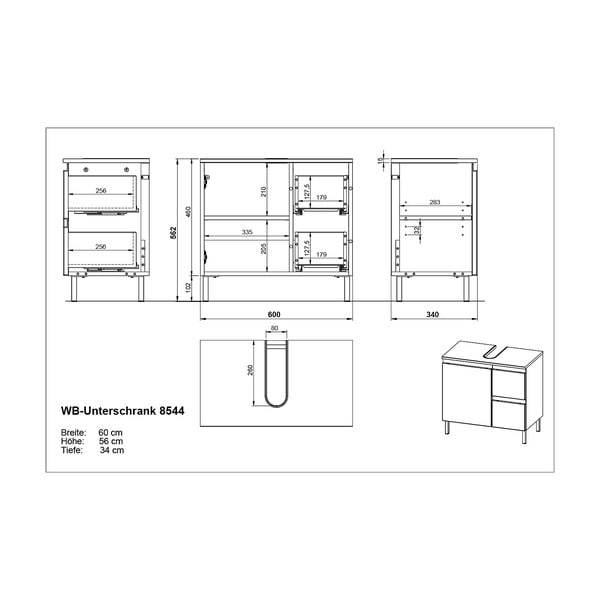Biała szafka pod umywalkę 60x56 cm Salinas – Germania-image-4