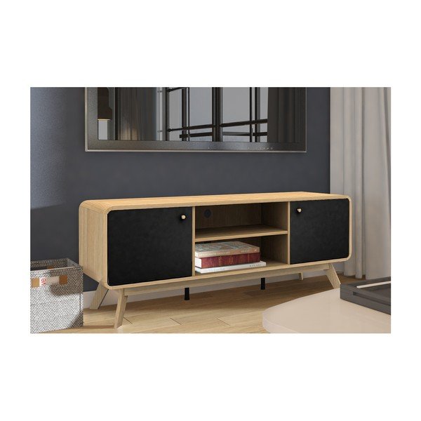 Czarna szafka pod TV w dekorze dębu 140x53 cm Cassie – Støraa-image-3