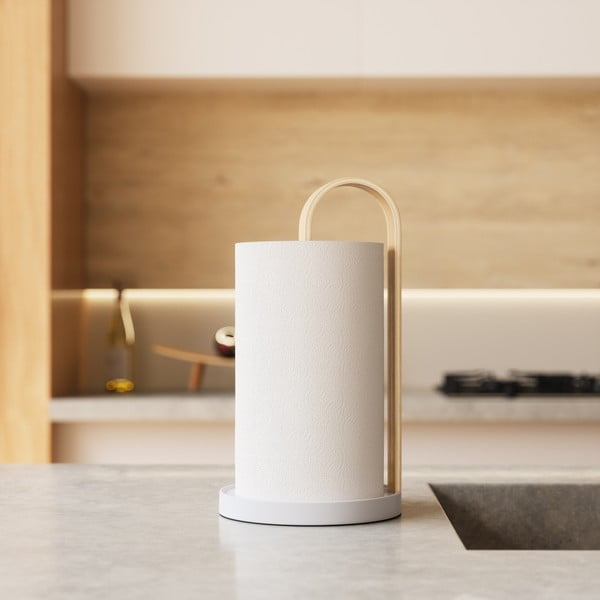 Biały drewniany stojak na ręczniki papierowe ø 17 cm Bellwood – Umbra-image-1