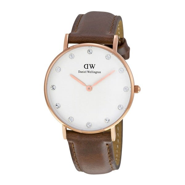 Zegarek damski z brązowym paskiem i z detalami w różowozłotym kolorze Daniel Wellington St Mawes Rose, ⌀ 34 mm