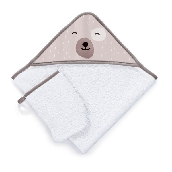 Zestaw ręcznika kąpielowego z kapturem i rękawicy kąpielowej Tanuki Happy Bear, 75x75 cm