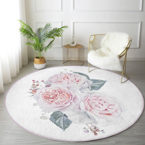 Biało-różowy okrągły dywan odpowiedni do prania i robotów sprzątających ø 80 cm Comfort – Mila Home-image-3