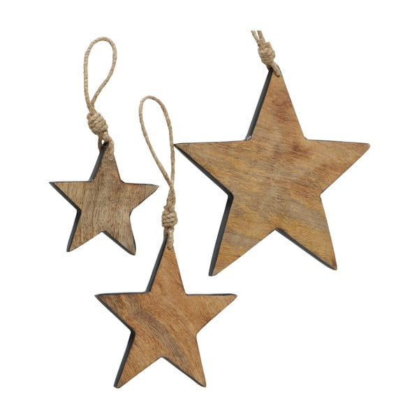Zestaw 3 wiszących dekoracji świątecznych z drewna mangowca w kształcie gwiazd Boltze Paimio