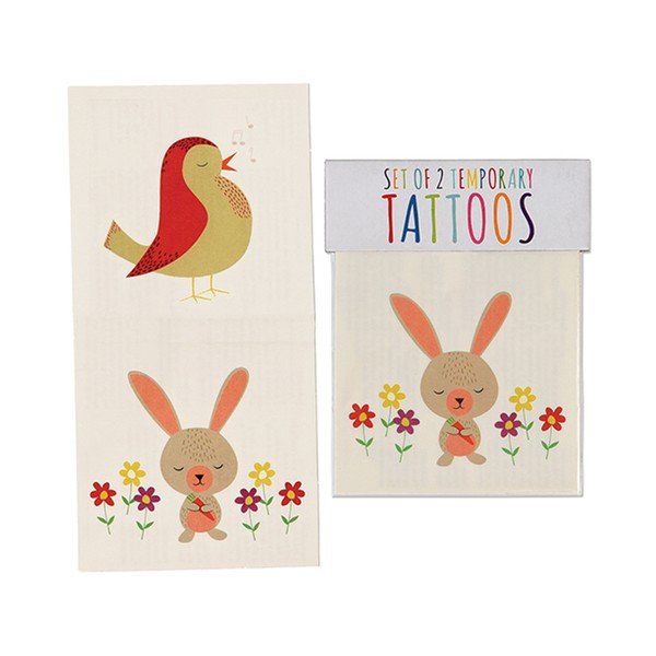 Zestaw 2 tatuaży zmywalnych z motywem królika i ptaszka Rex London Bunny and Bird-image-1
