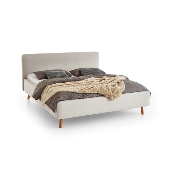 Kremowe tapicerowane łóżko dwuosobowe ze schowkiem i stelażem 160x200 cm Mattis – Meise Möbel-image-2