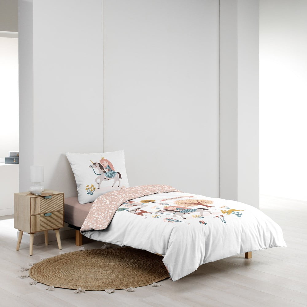 Biało-różowa bawełniana pościel dziecięca jednoosobowa 140x200 cm Lilibelle – douceur d'intérieur (zdjęcie 3)