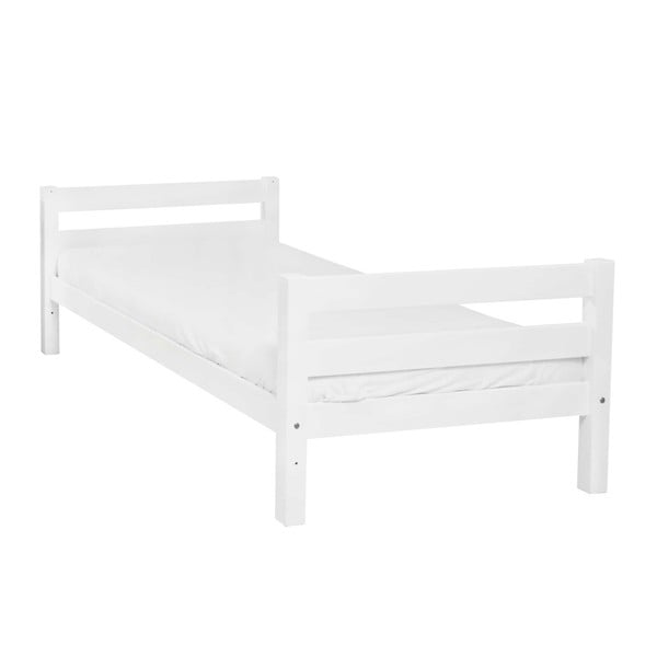Białe łóżko dziecięce z litego drewna bukowego Mobi furniture Nina, 200x90 cm