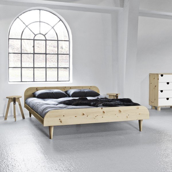 Łóżko dwuosobowe z drewna sosnowego z materacem Karup Design Twist Double Latex Natural/Natural, 180x200 cm-image-1