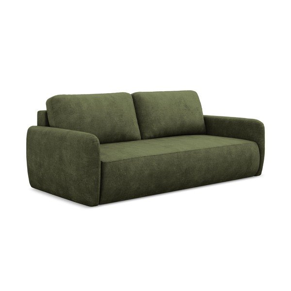 Zielona rozkładana sofa z tkaniny szenilowej ze schowkiem 218 cm Lilo – Makamii-image-1