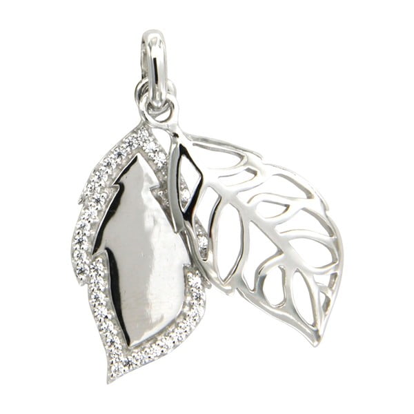 Srebrny wisiorek z białymi kryształami Swarovski Elements Crystals Leaf