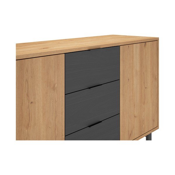 Antracytowo-naturalna niska komoda w dekorze dębu 180x80 cm Madona – Marckeric-image-1