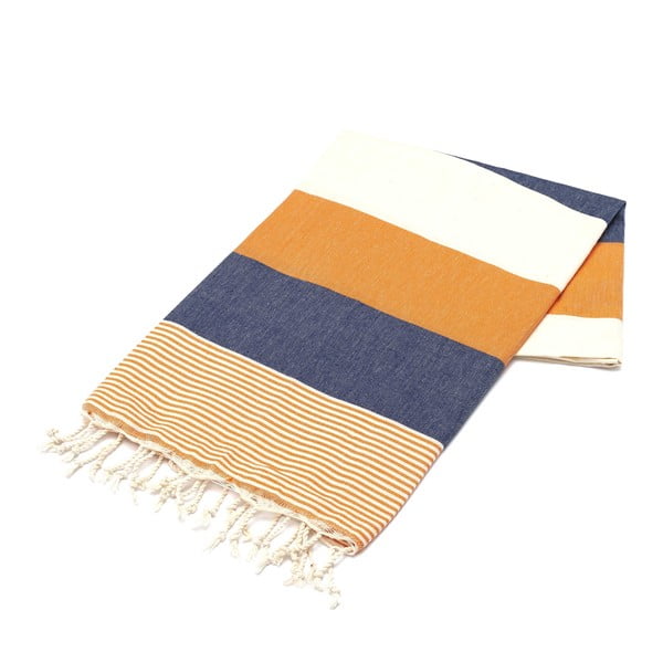 Ręcznik hammam American Fouta Orange & Navy, 100x180 cm