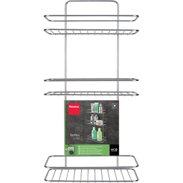 Wisząca stalowa półka łazienkowa w kolorze srebra z połyskiem bez wiercenia Luxy – Metaltex-image-2