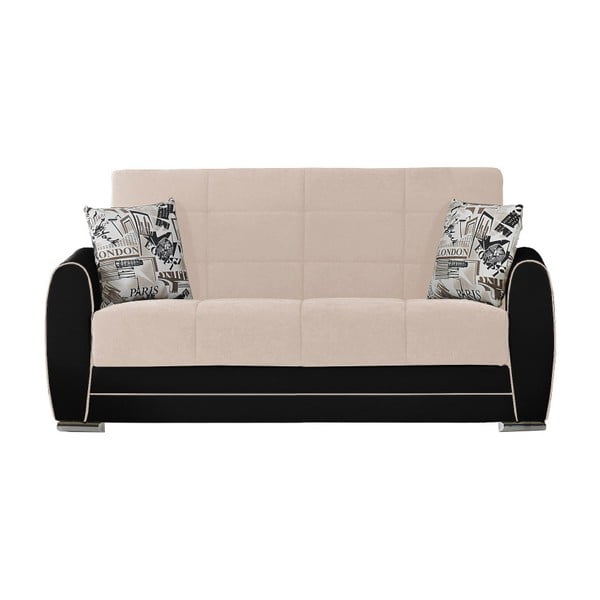Ciemnobeżowo-czarna dwuosobowa sofa rozkładana ze schowkiem Esidra Rest