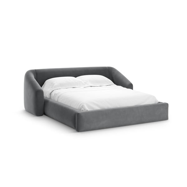 Szare tapicerowane łóżko dwuosobowe ze schowkiem ze stelażem 180x200 cm Campi – Cosmopolitan Design