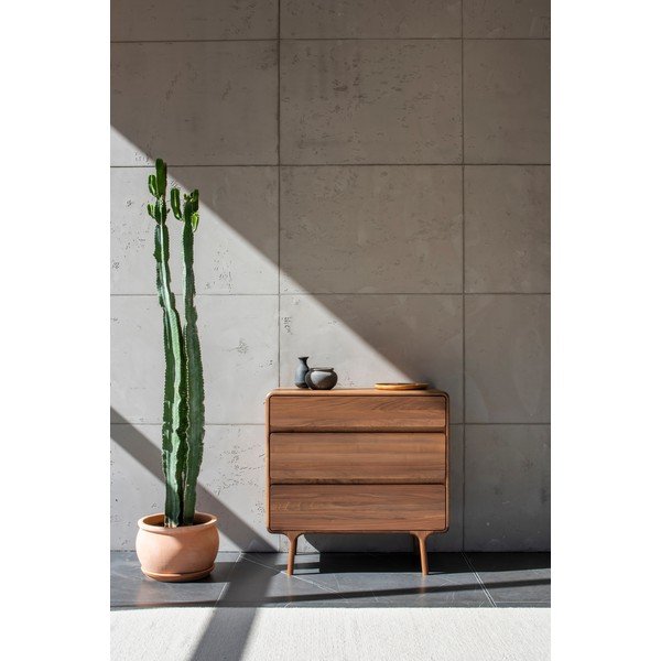 Brązowa komoda z litego drewna orzechowego 90x90x45 cm Fawn – Gazzda-image-1