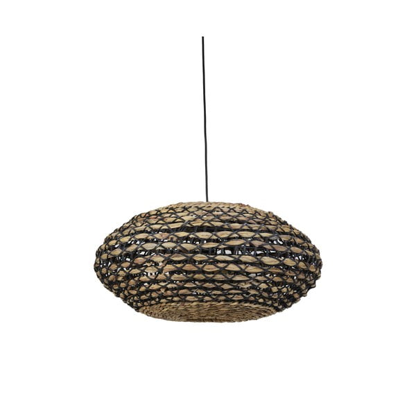 Czarno-naturalna lampa sufitowa z kloszem z rattanu i trawy morskiej ø 60 cm Tripoli – Light & Living
